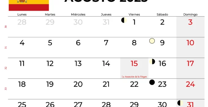 Calendario Agosto 2025 España