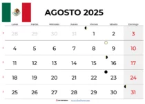 Calendario Agosto 2025 Mexico