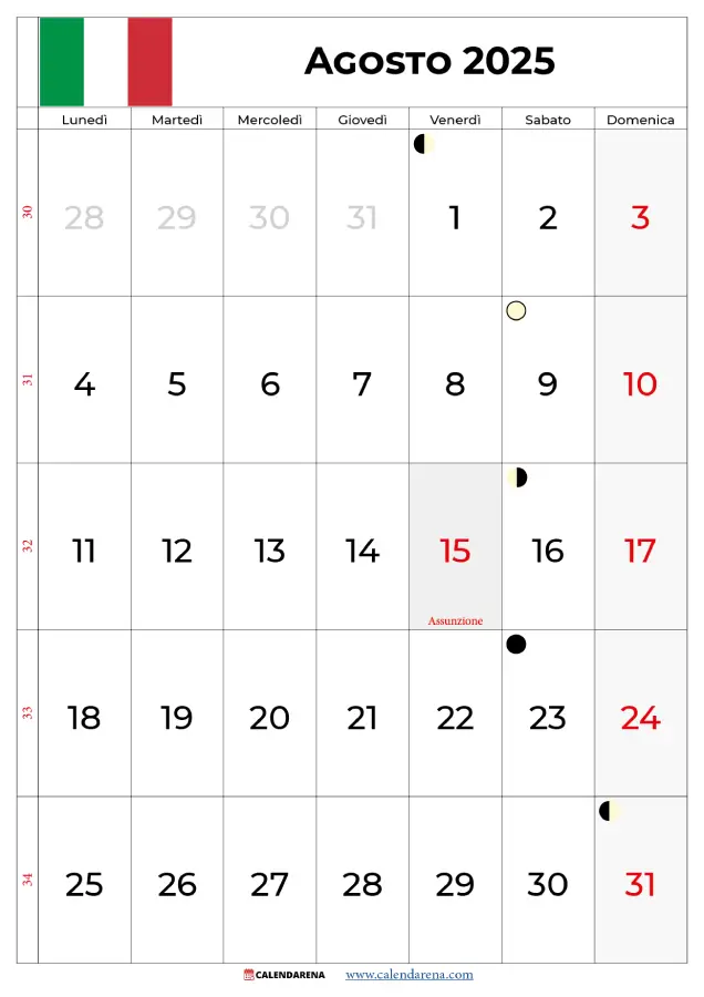 Calendario Agosto 25