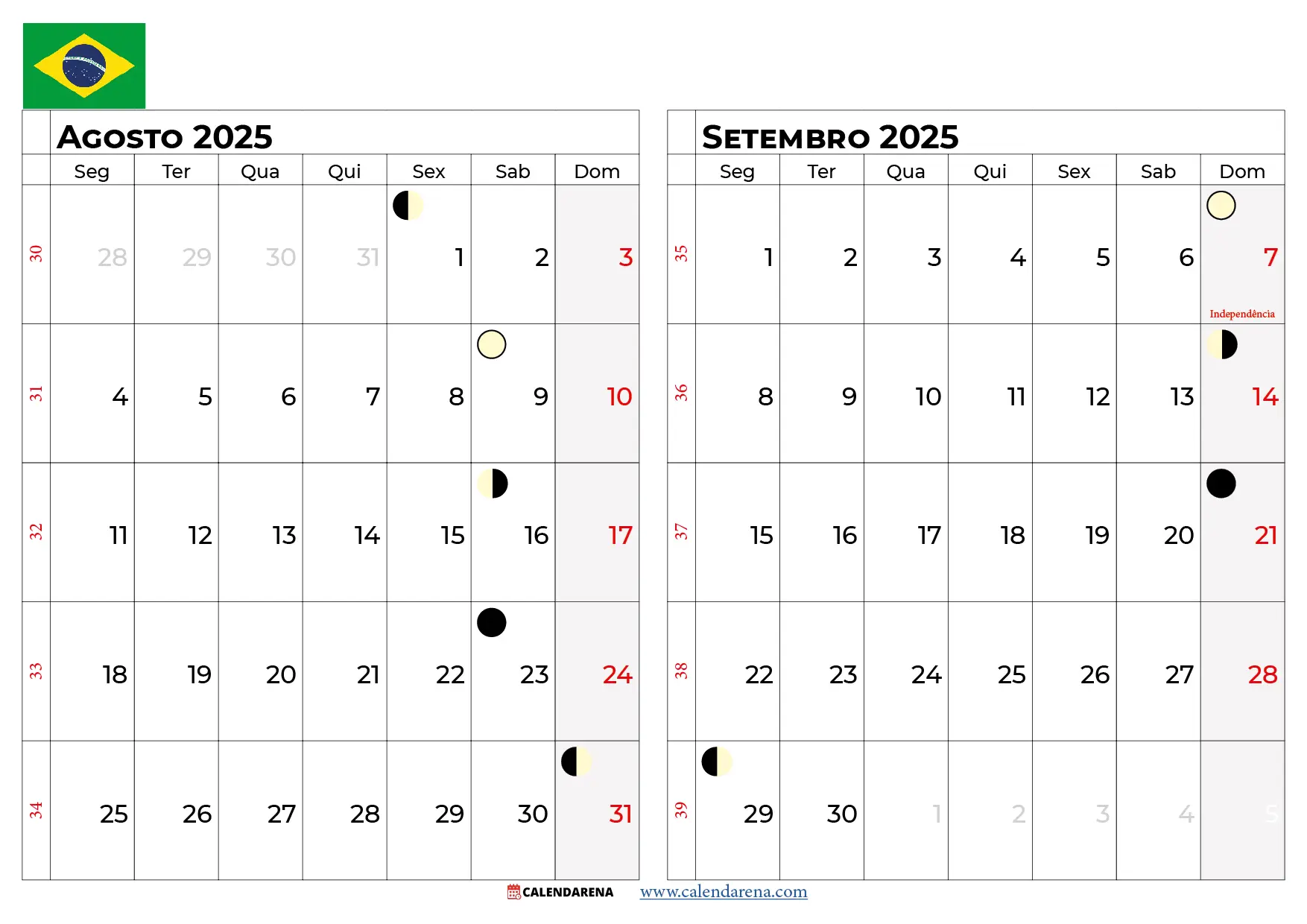 Calendário Agosto E Setembro 2025 Brasil