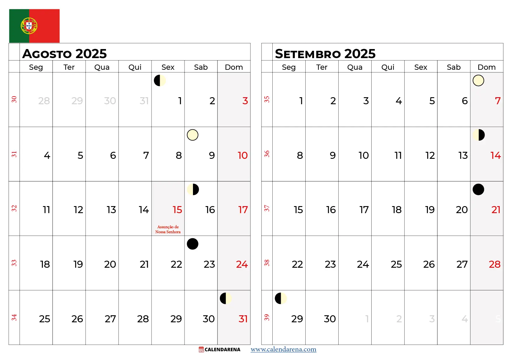 Calendário Agosto E Setembro 2025 Portugal