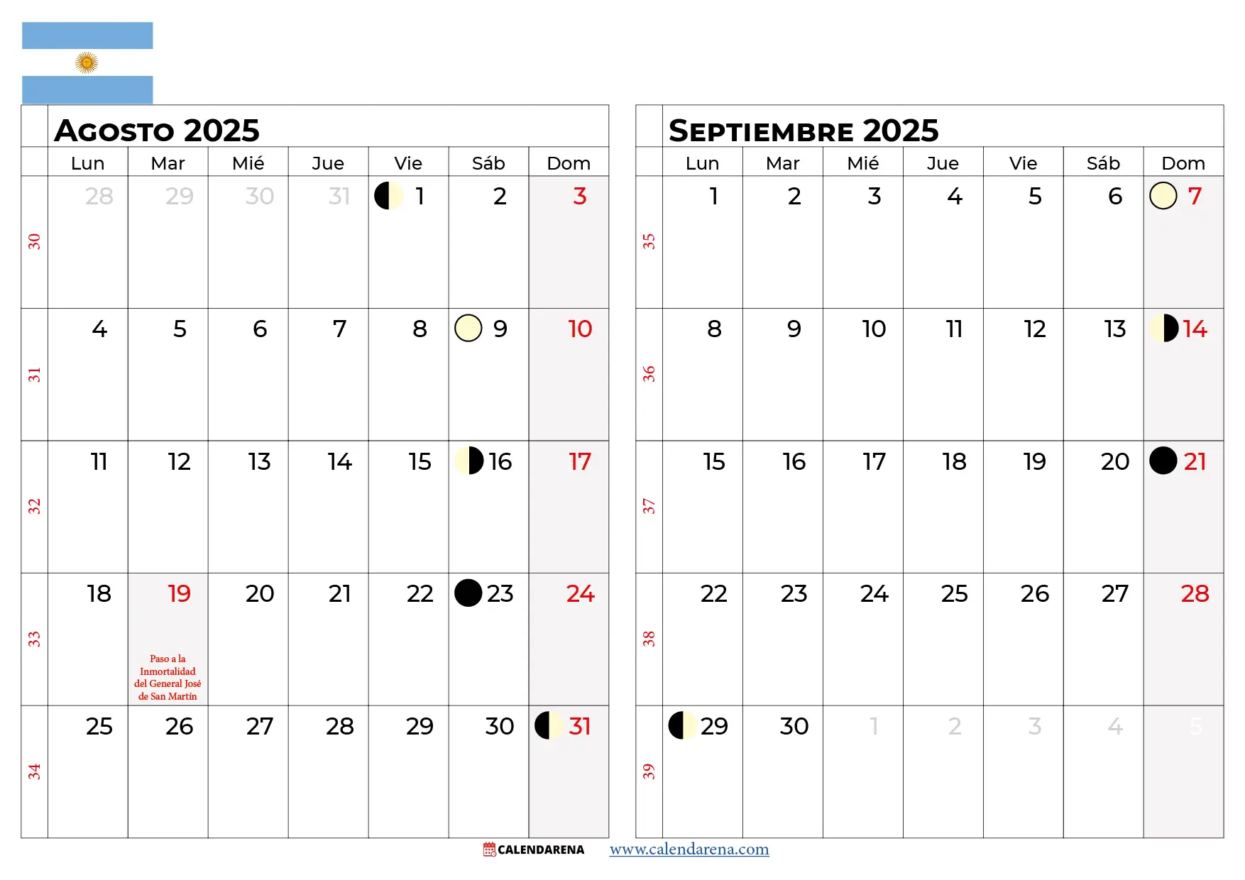 Calendario Agosto Septiembre 2025 Argentina