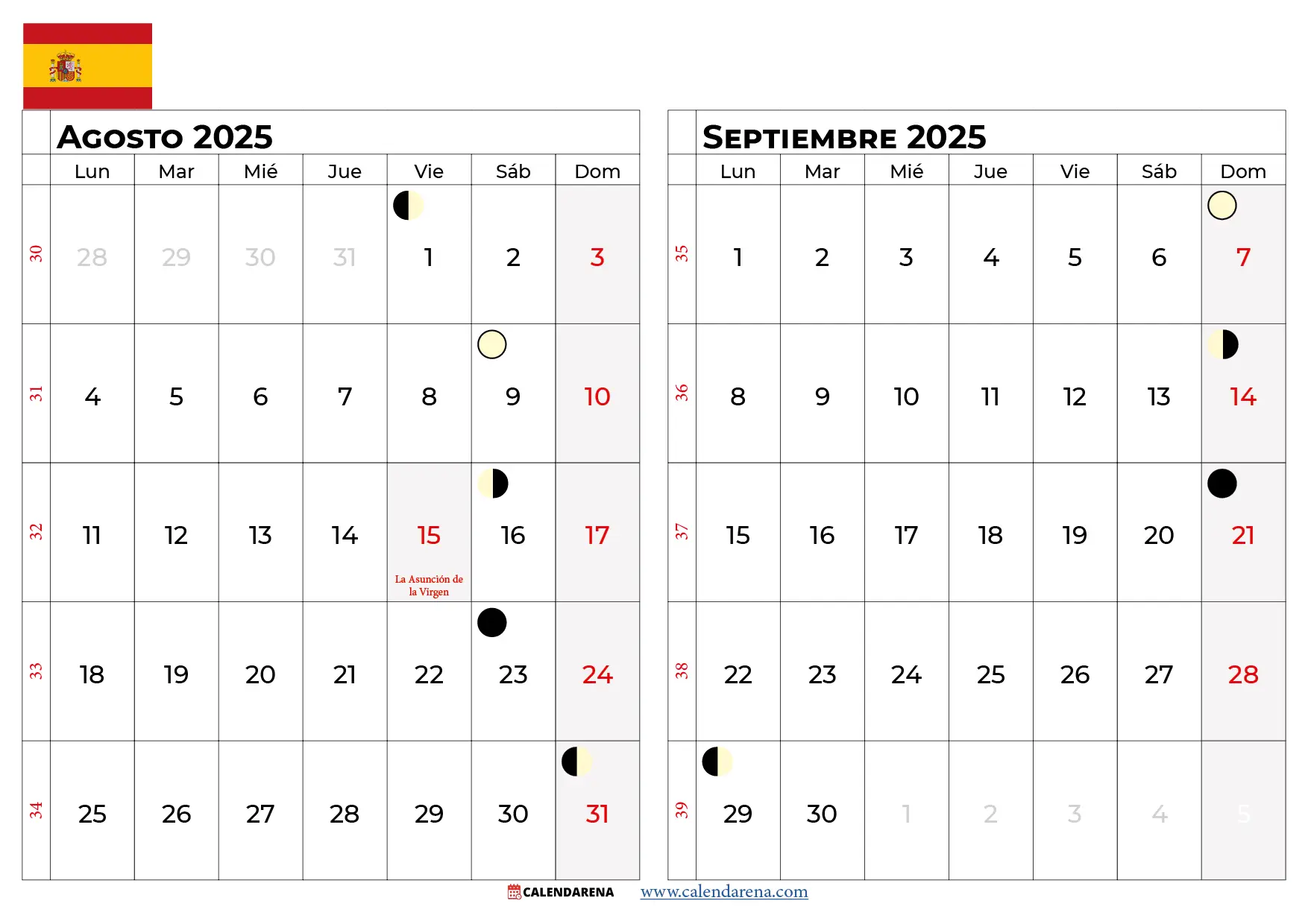 Calendario Agosto Septiembre 2025 España