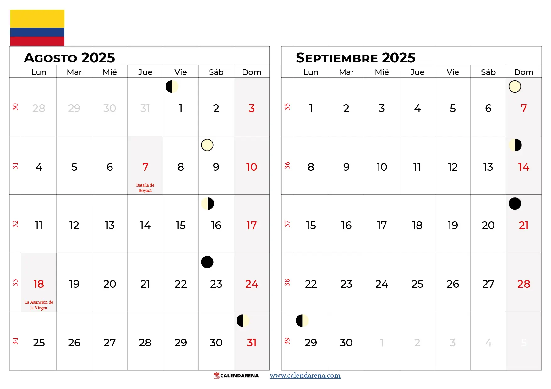 Calendario Agosto Y Septiembre 2025 Colombia