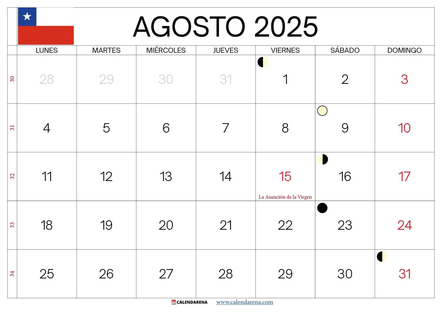 Calendario De Agosto 2025 Chile