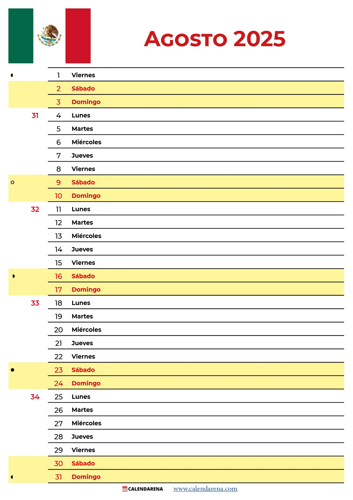 Calendario Mes De Agosto 2025 Mexico