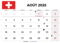 Calendrier Aout 2025 À Imprimer Suisse