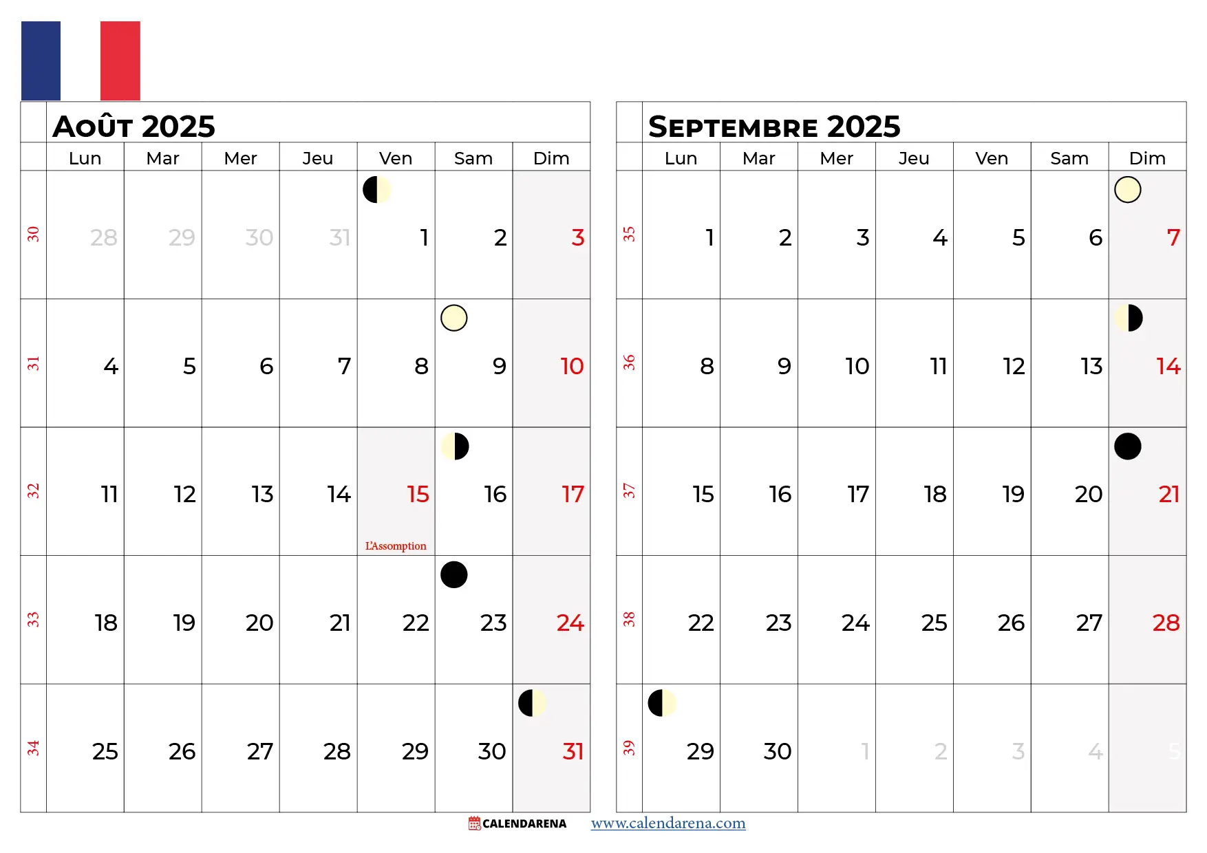 Calendrier Aout Septembre 2025