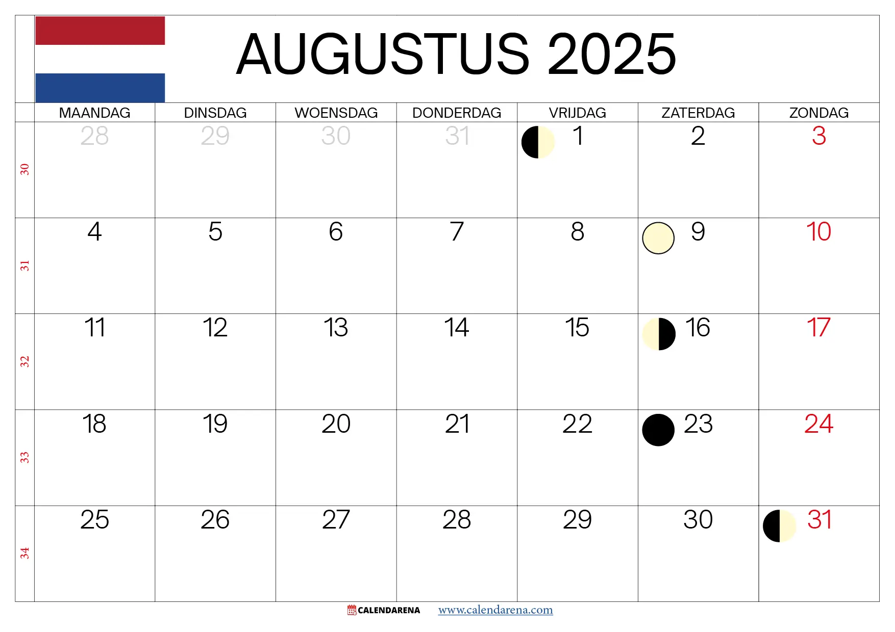 Kalender 2025 Augustus