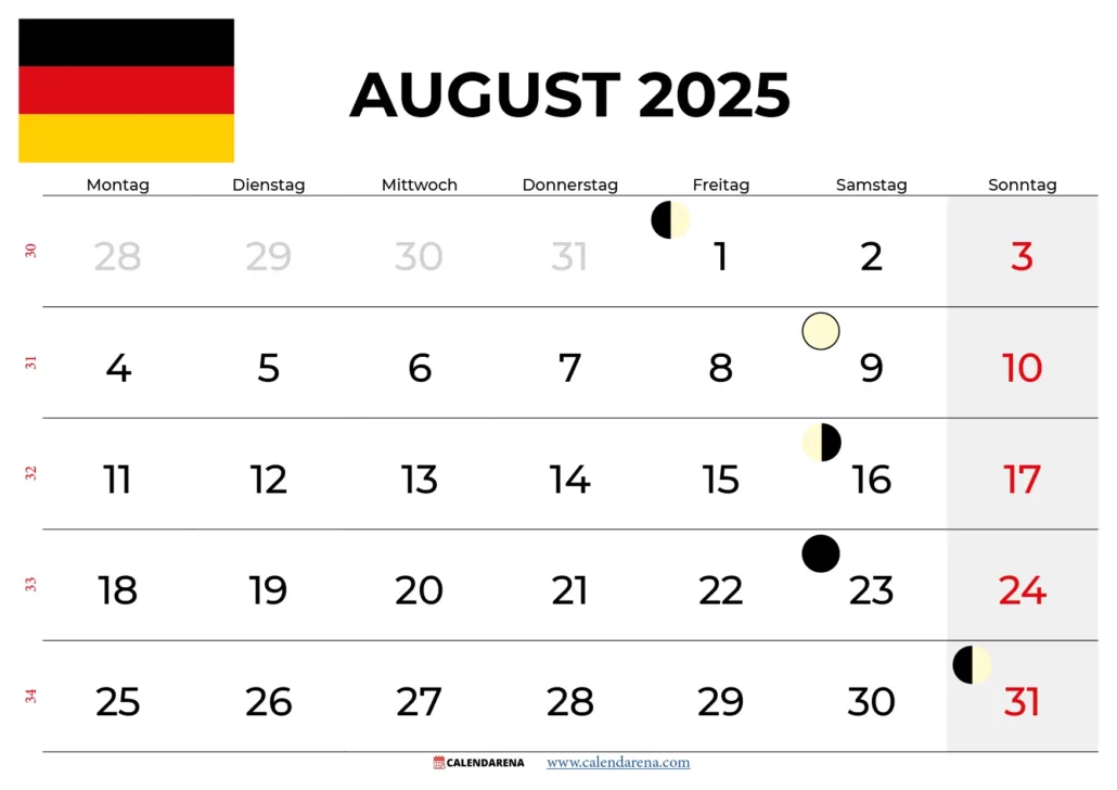Kalender August 2025 Zum Ausdrucken