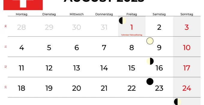 Kalender August 2025 Zum Ausdrucken Schweiz