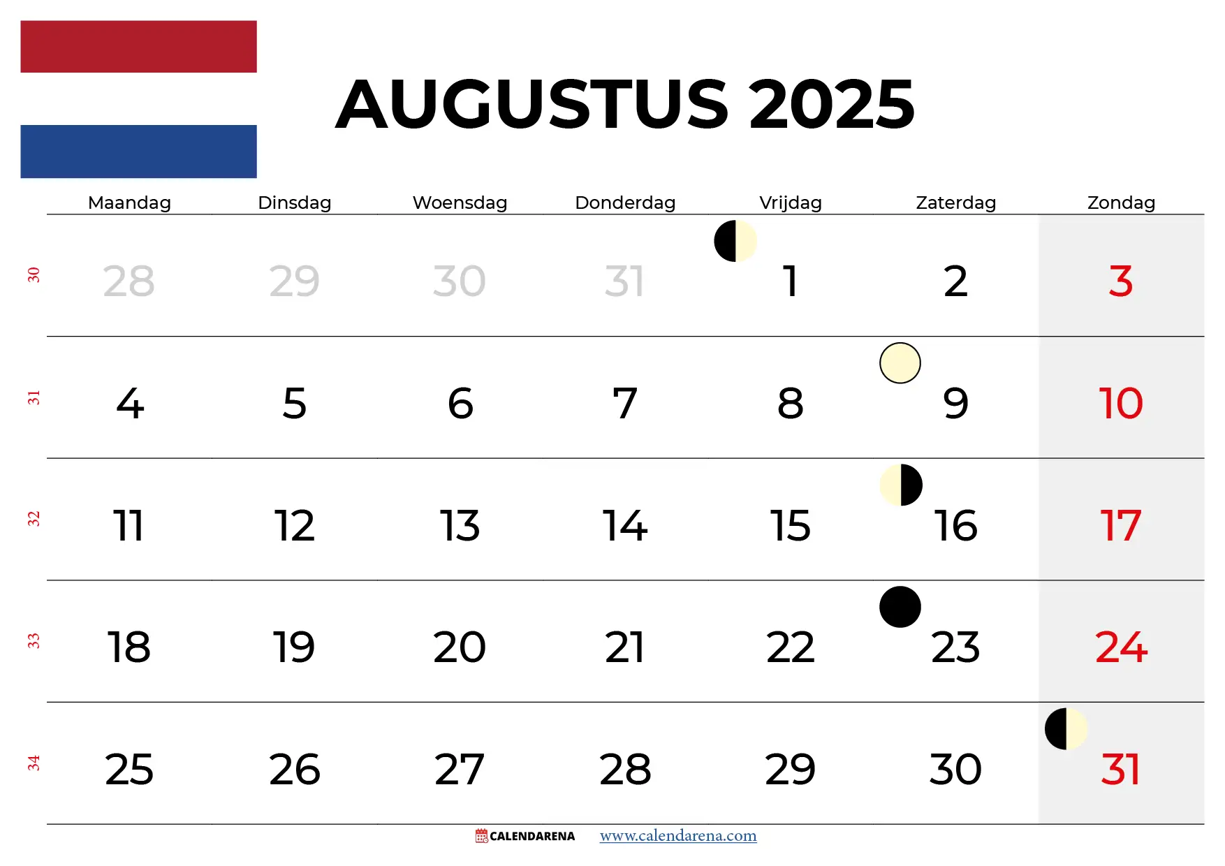 Kalender Augustus 2025