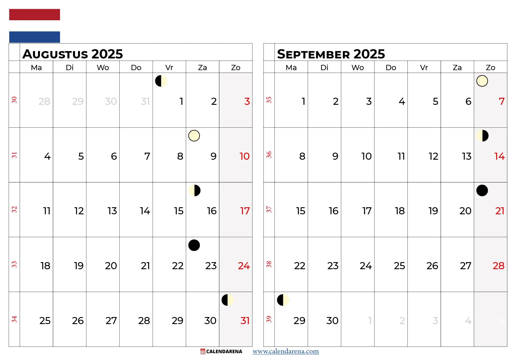 Kalender Augustus September 2025