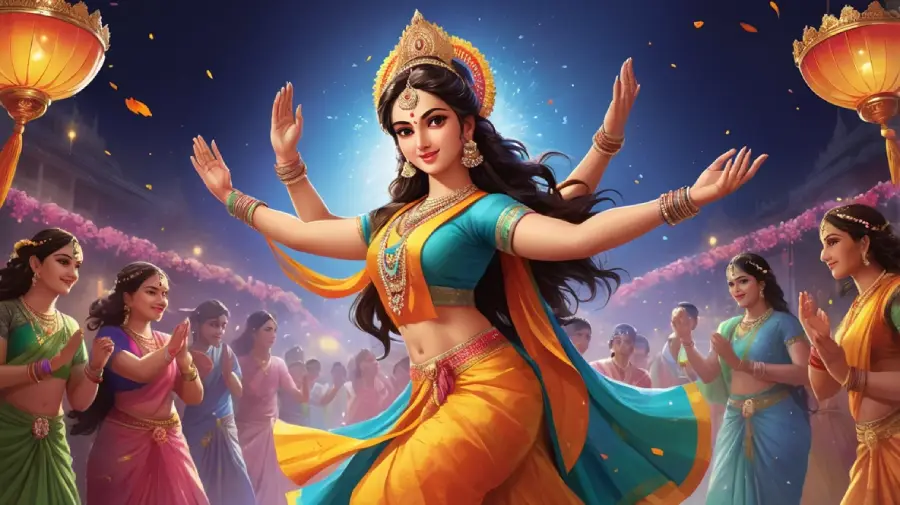 Navratri festival celebration with traditional dance, rituals, and devotion to Goddess Durga