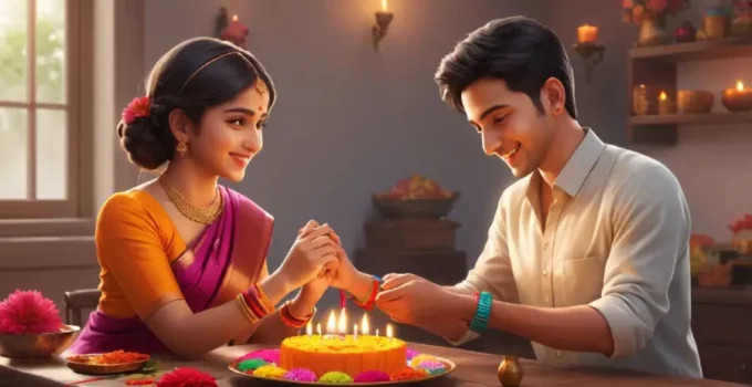 Raksha Bandhan festival celebration, siblings exchanging Rakhis