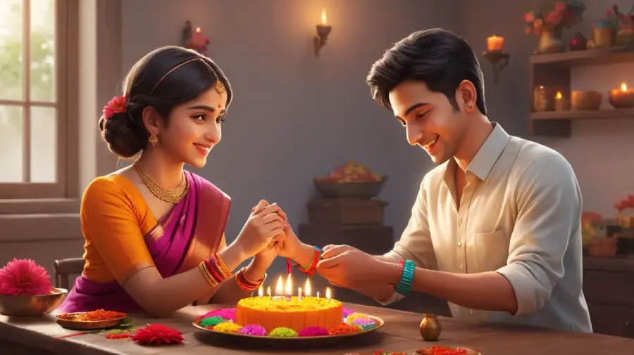 Raksha Bandhan festival celebration, siblings exchanging Rakhis