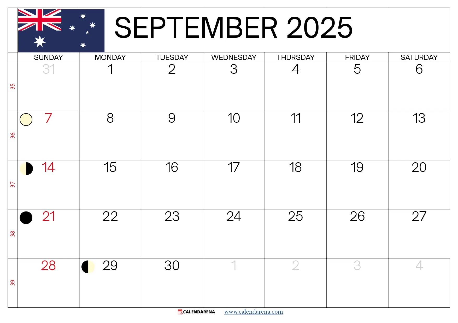 Calendar September 2025 Australia