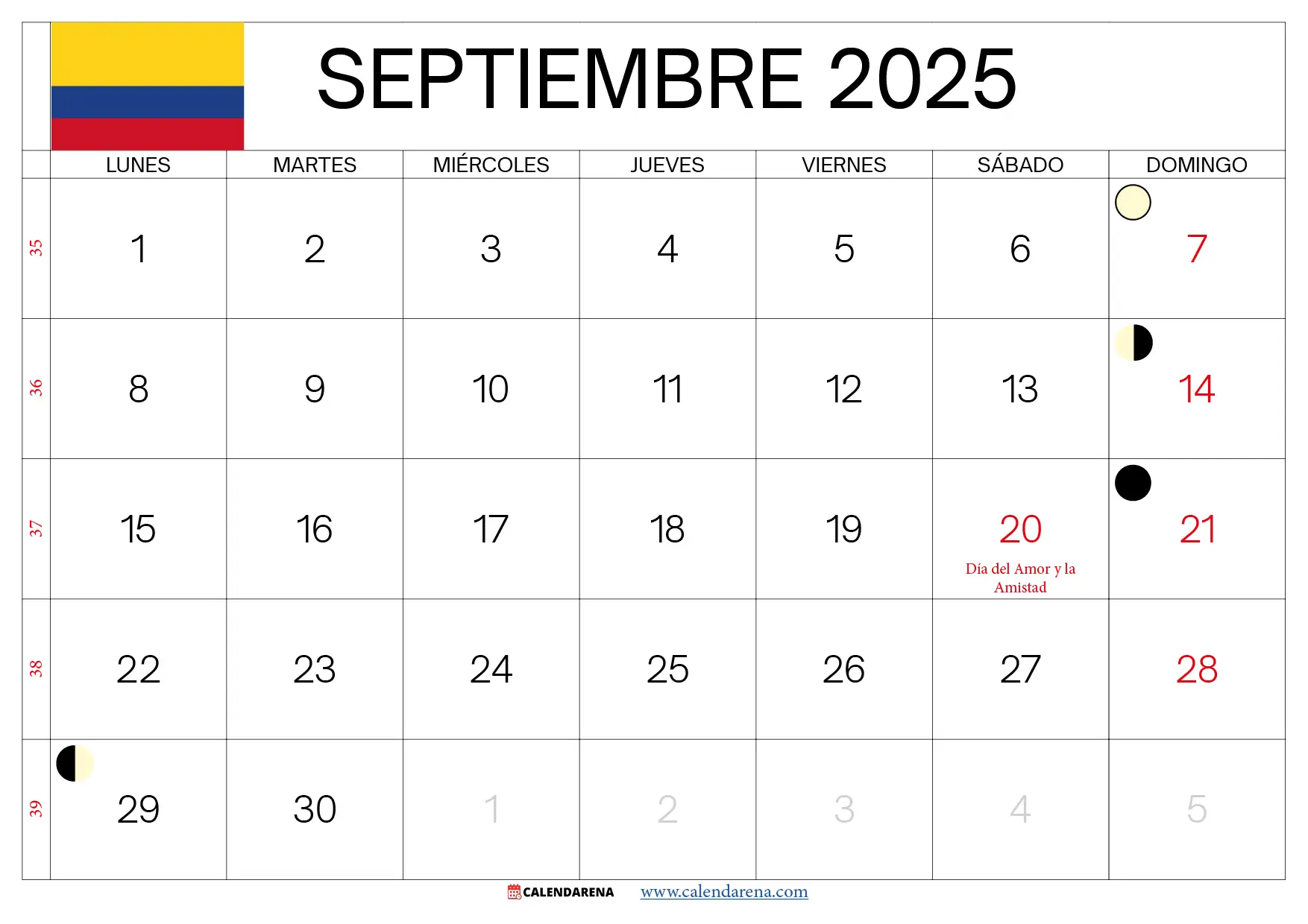 Calendario Lunar Septiembre 2025 Colombia