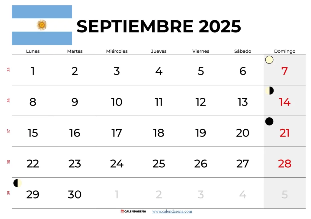 Calendario Septiembre 2025 Argentina