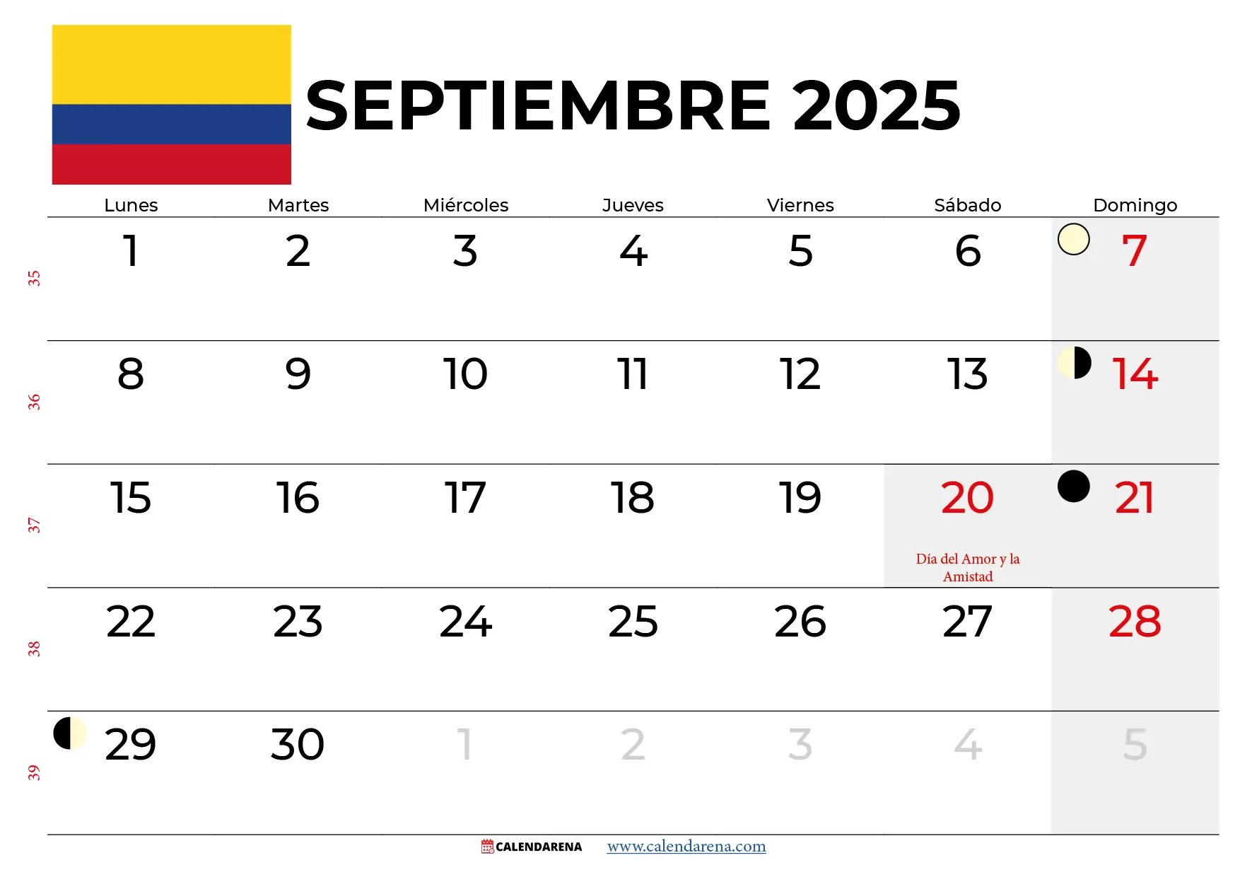 Calendario Septiembre 2025 Colombia