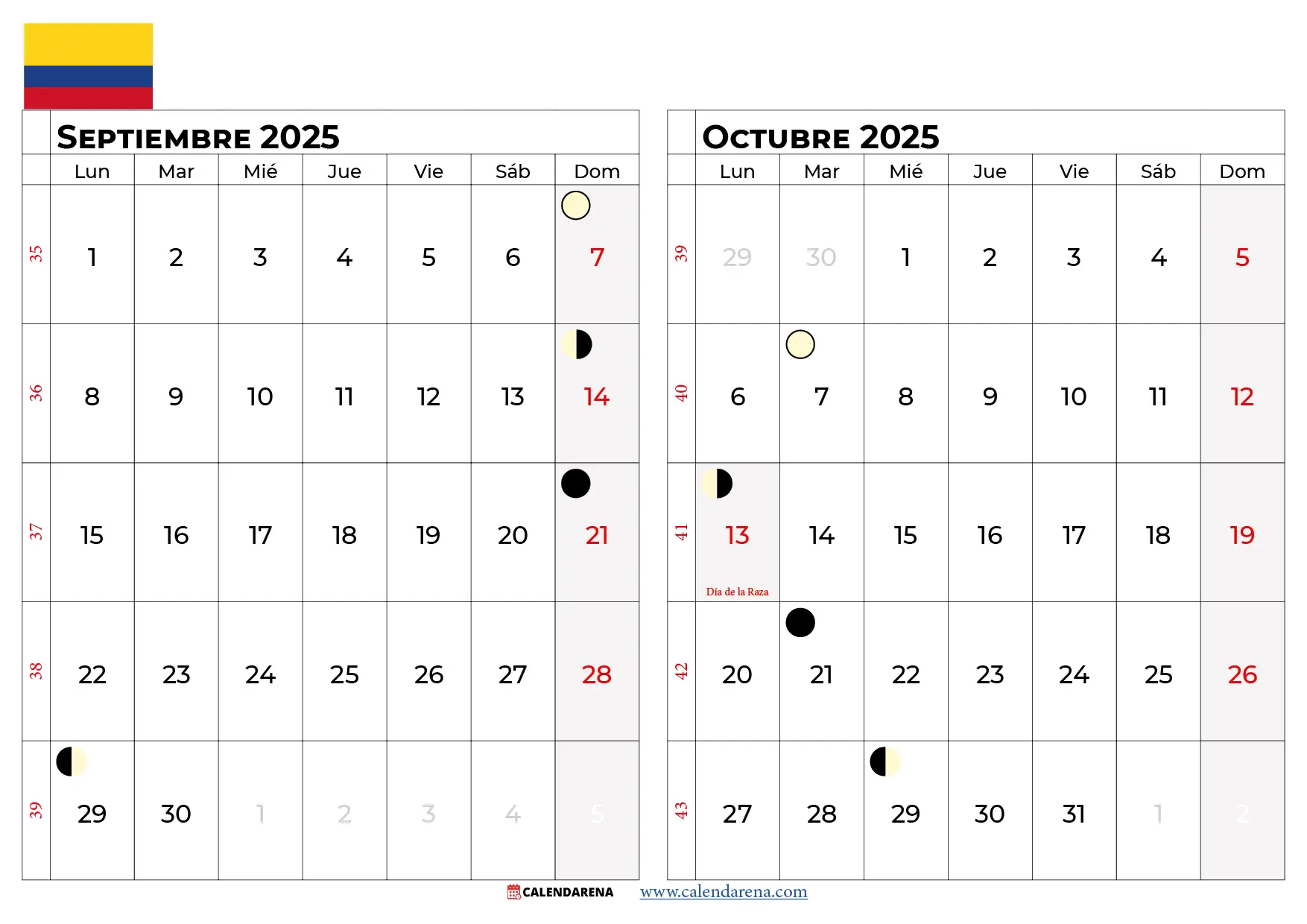 Calendario Septiembre Y Octubre 2025 Colombia