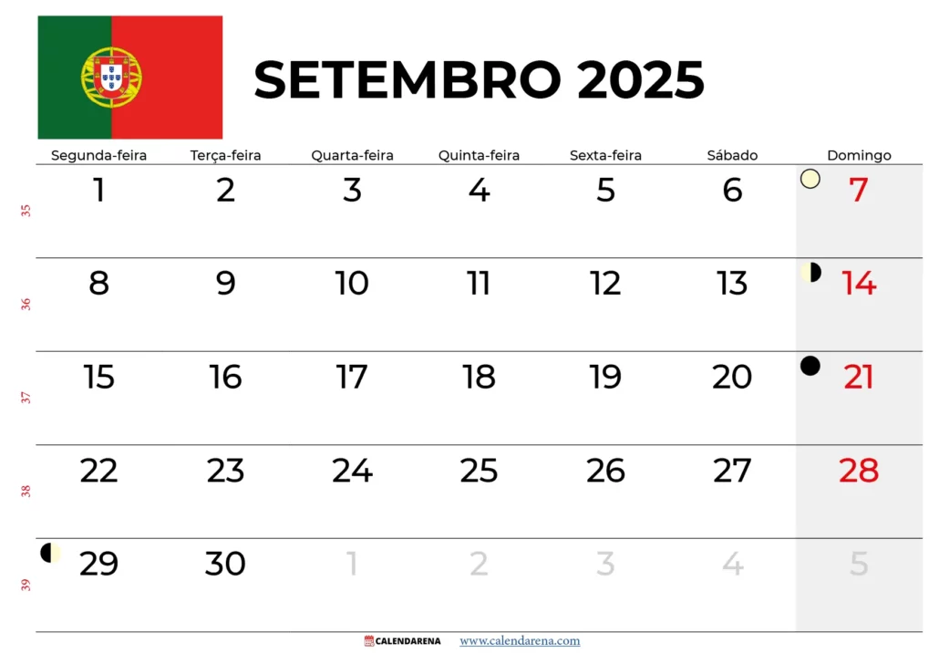 Calendário Setembro 2025 Portugal