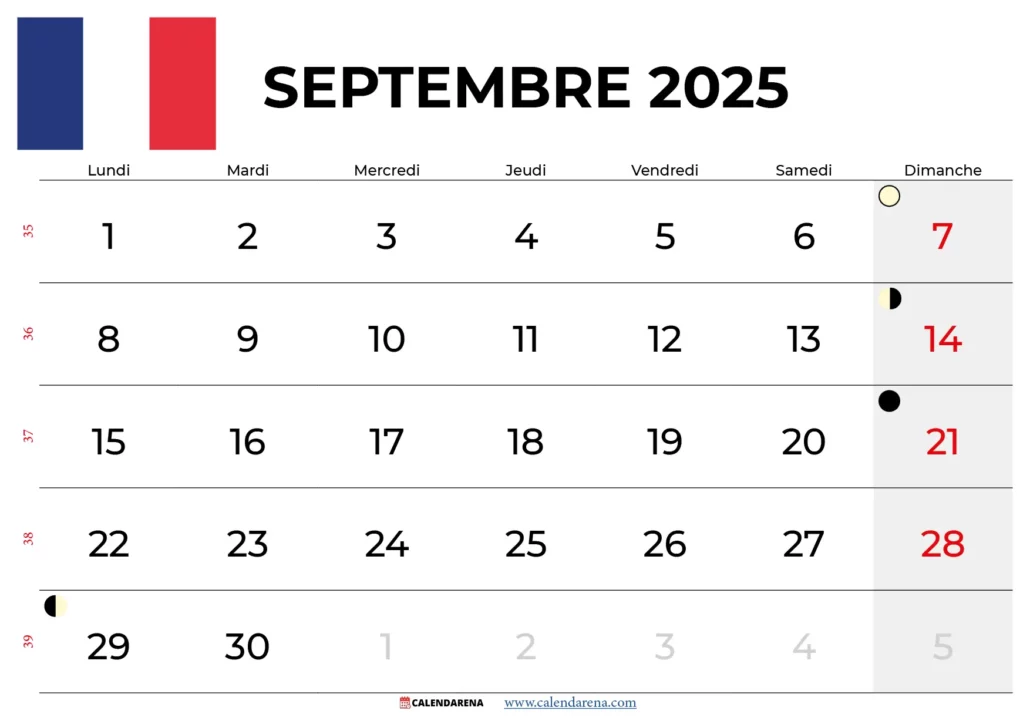Calendrier Septembre 2025