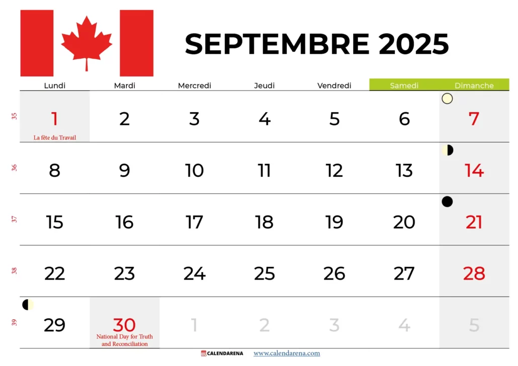Calendrier Septembre 2025 Quebec