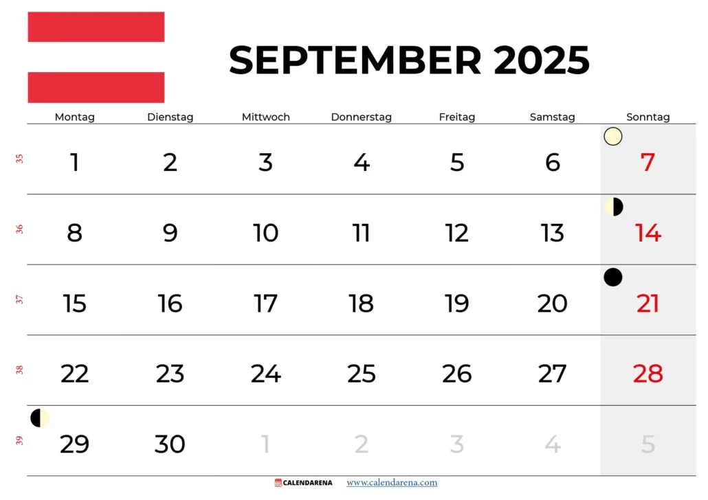 Kalender September 2025 Österreich