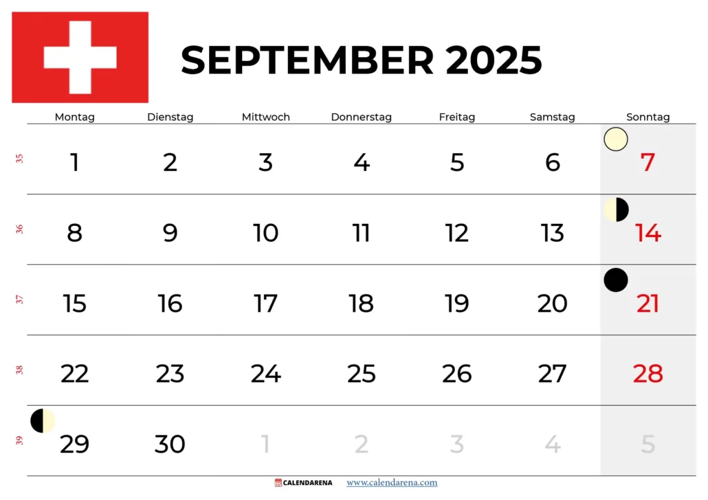 Kalender September 2025 Schweiz