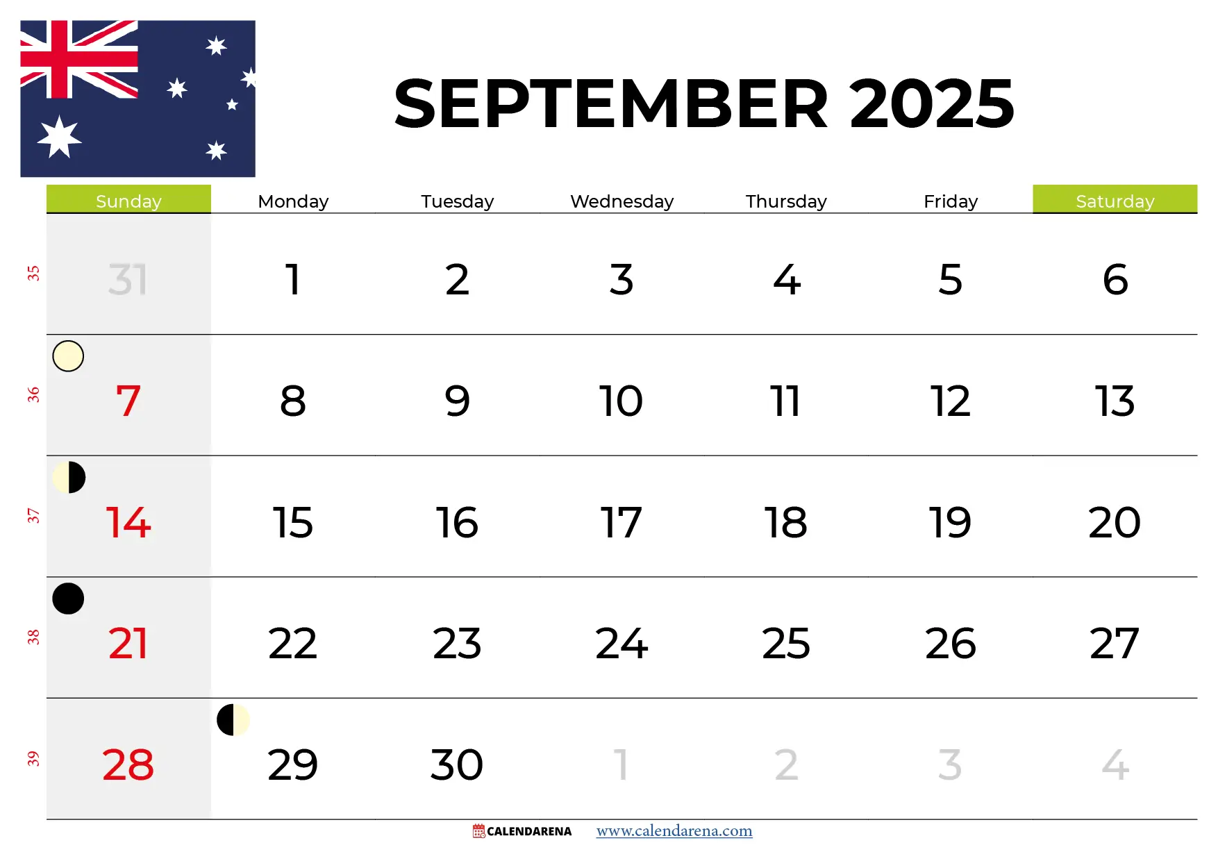 September 2025 Calendar Australia