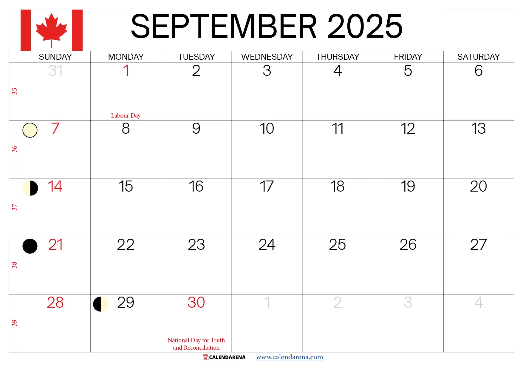 September 2025 Calendar Canada