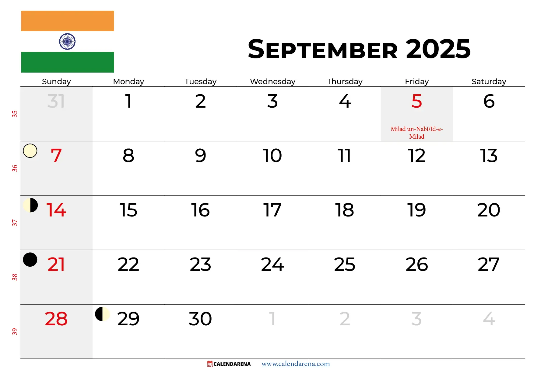 September 2025 Calendar India