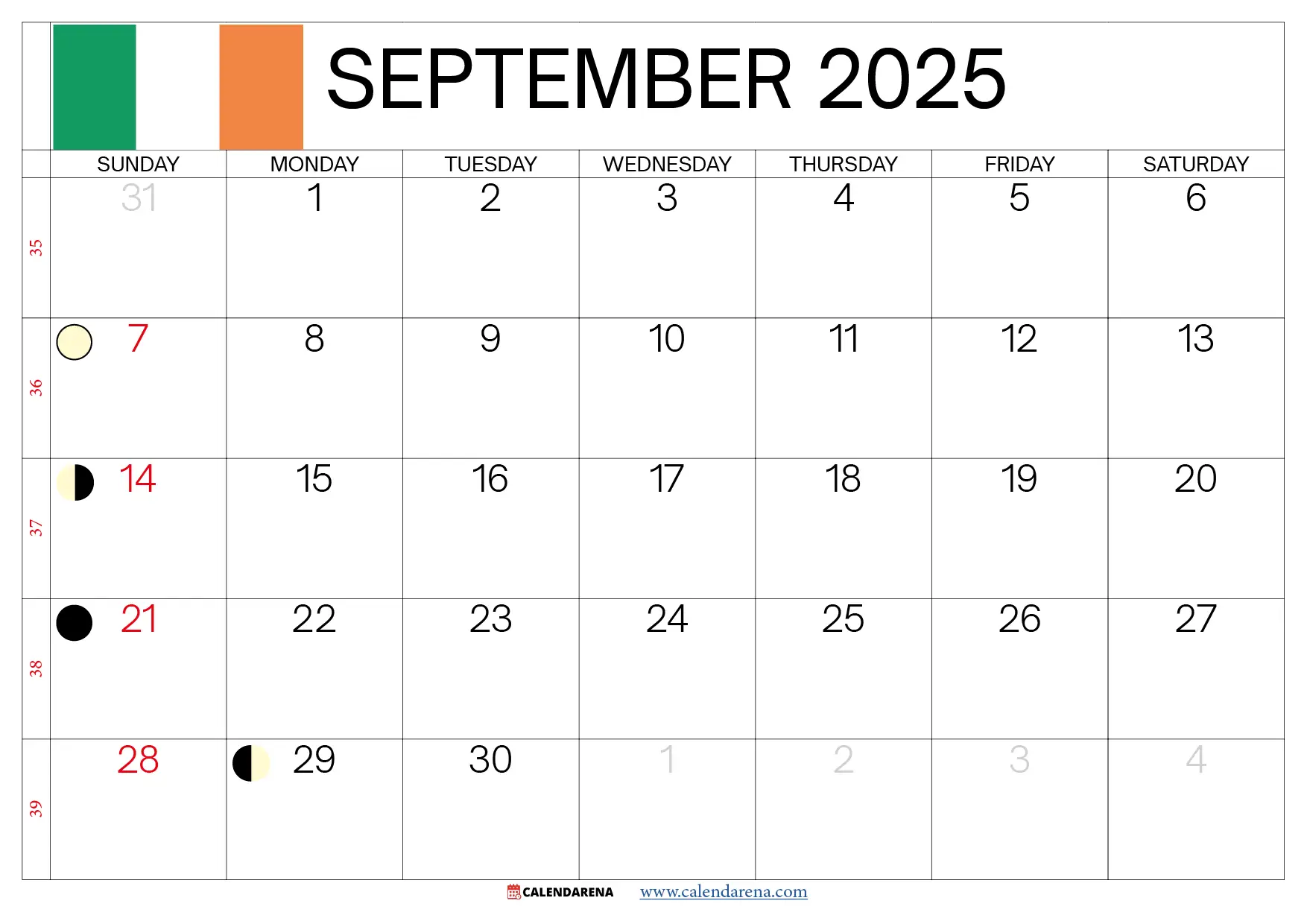 September 2025 Calendar Ireland