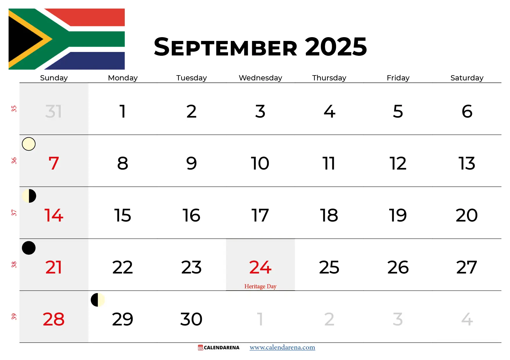 September 2025 Calendar South Africa