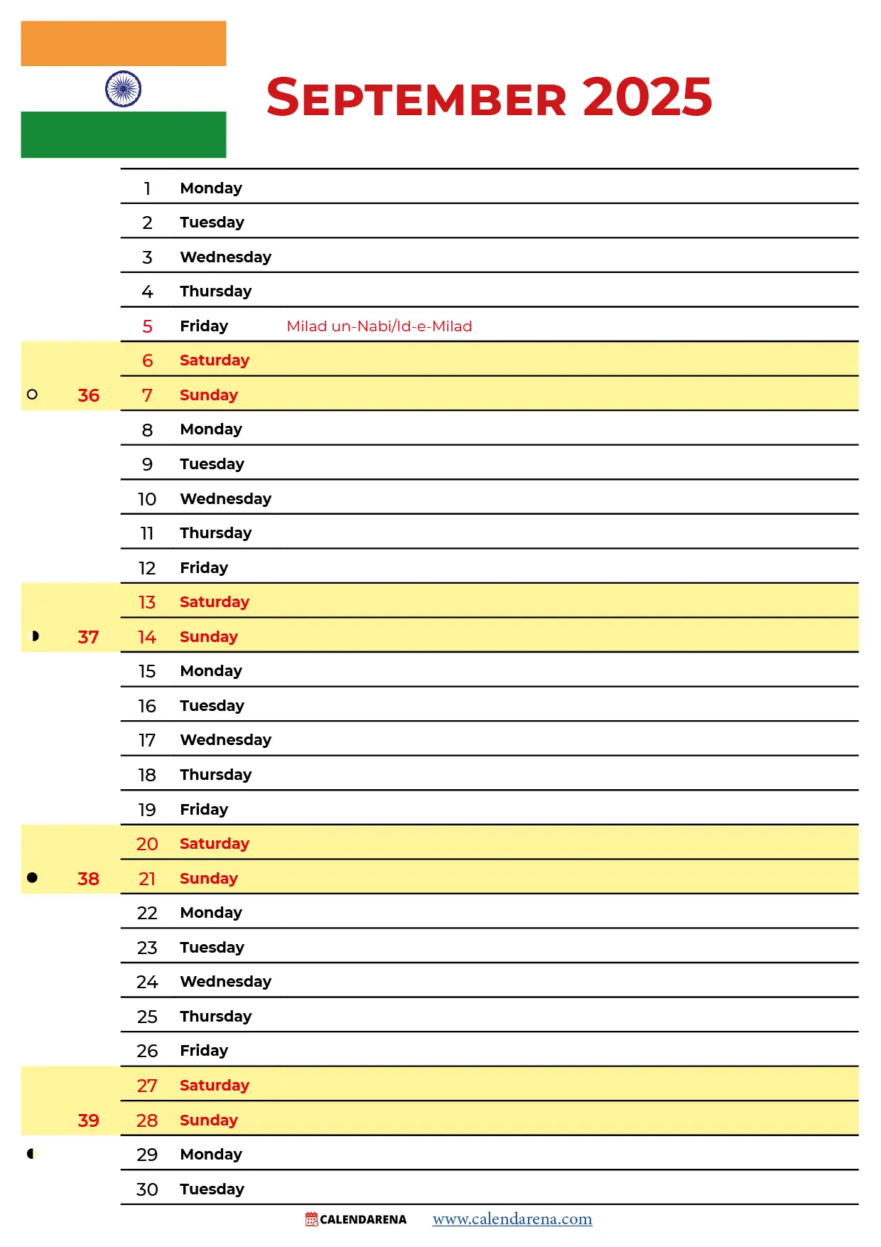 September 2025 Calendar With Holidays India