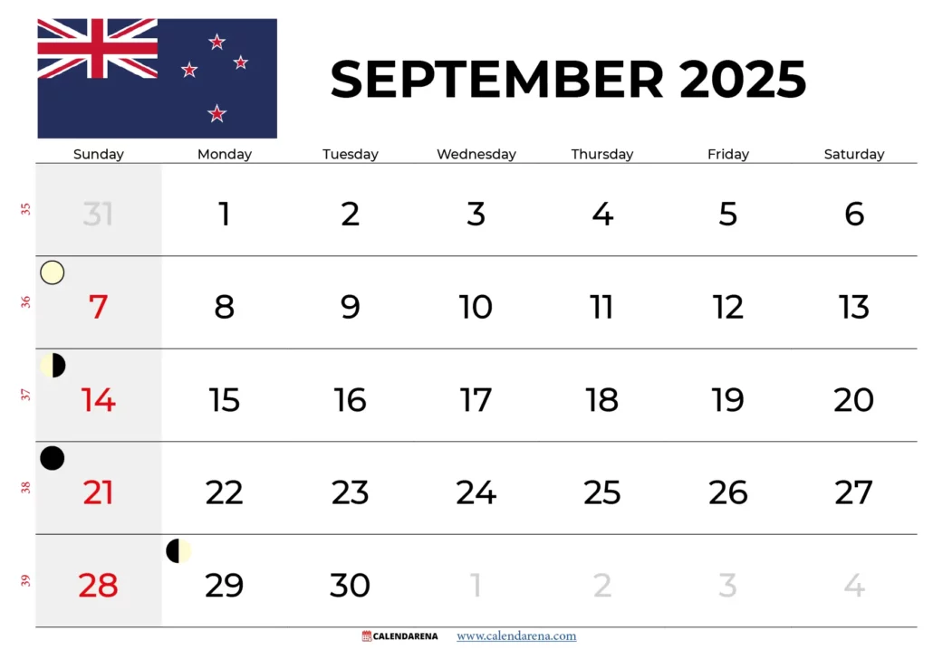 September Calendar 2025 Nz
