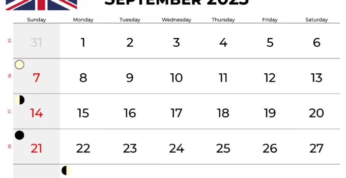 September Calendar 2025 Uk