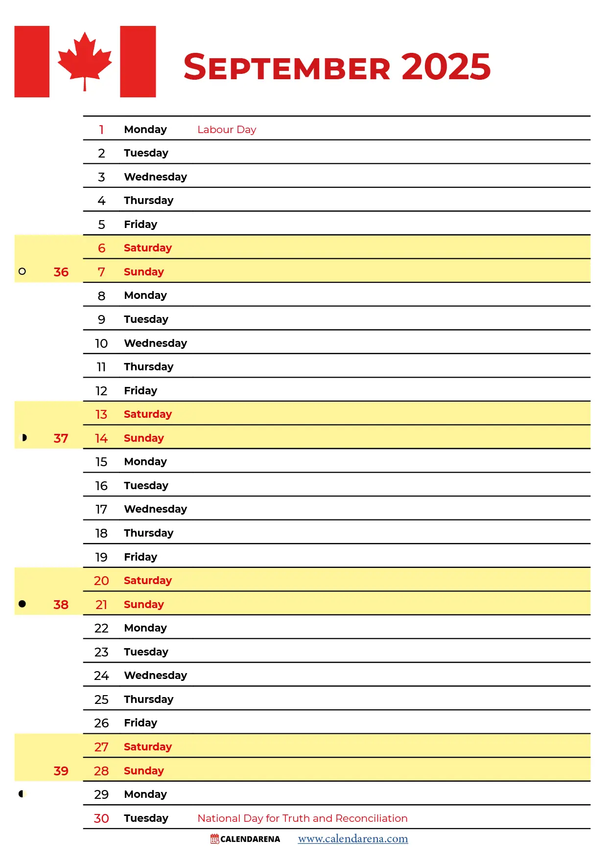 September Calendar 2025 With Holidays Canada