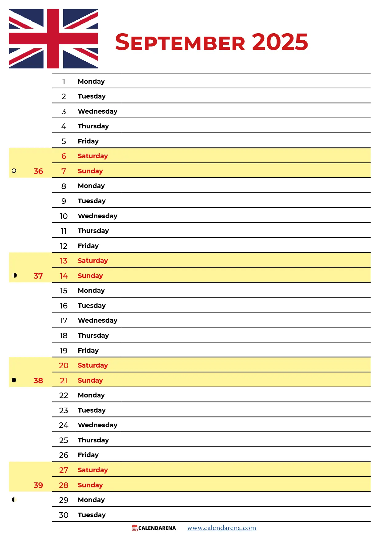 September Calendar 2025 With Holidays Uk