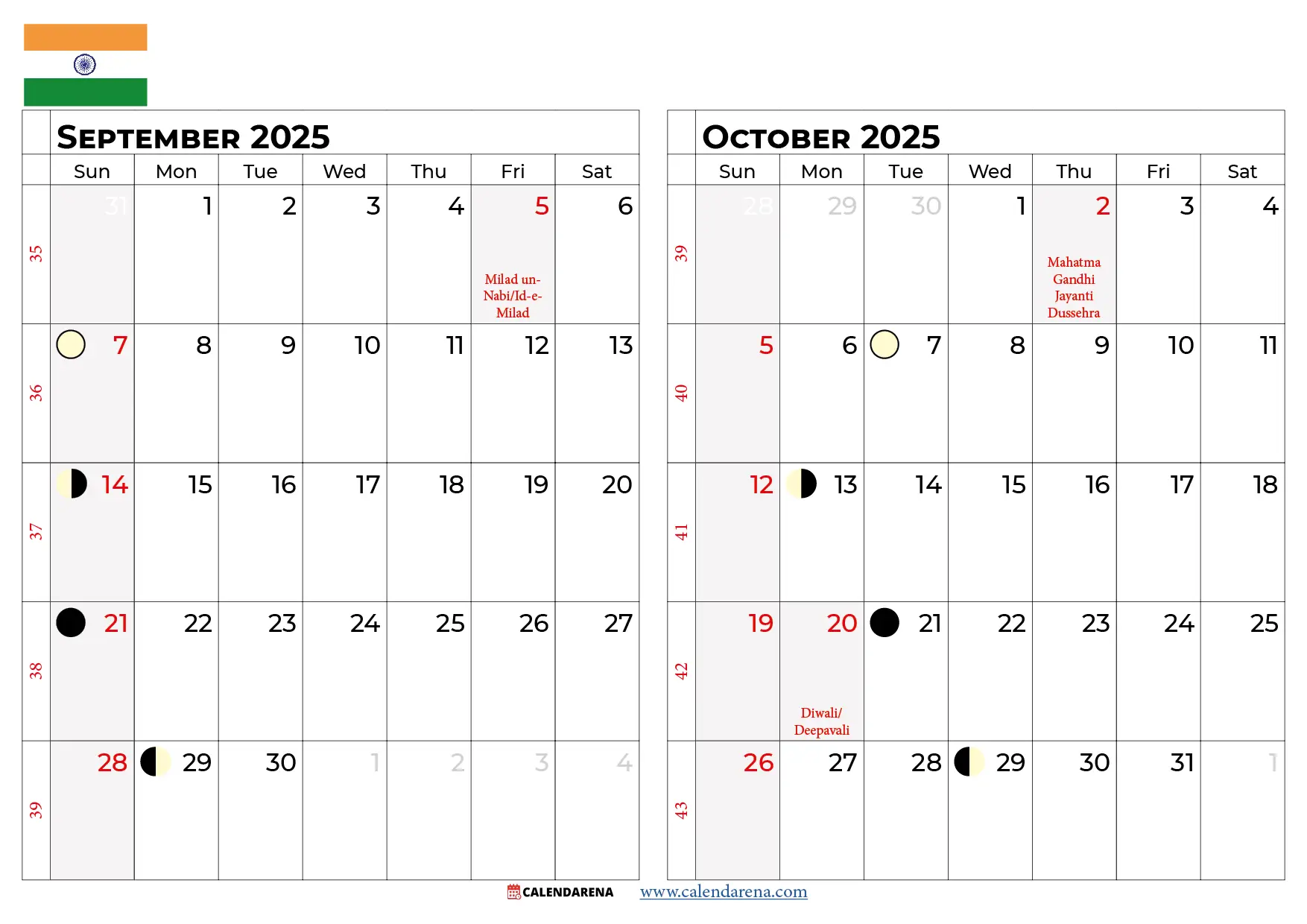 September October 2025 Calendar India