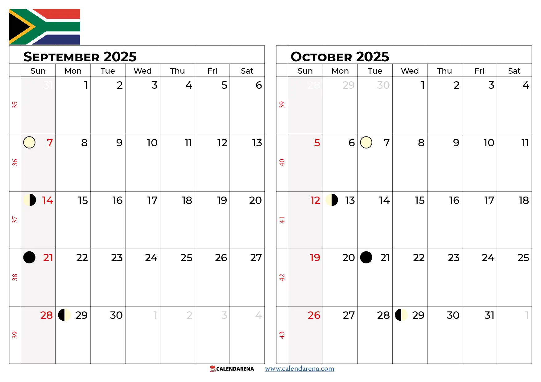 September October 2025 Calendar South Africa