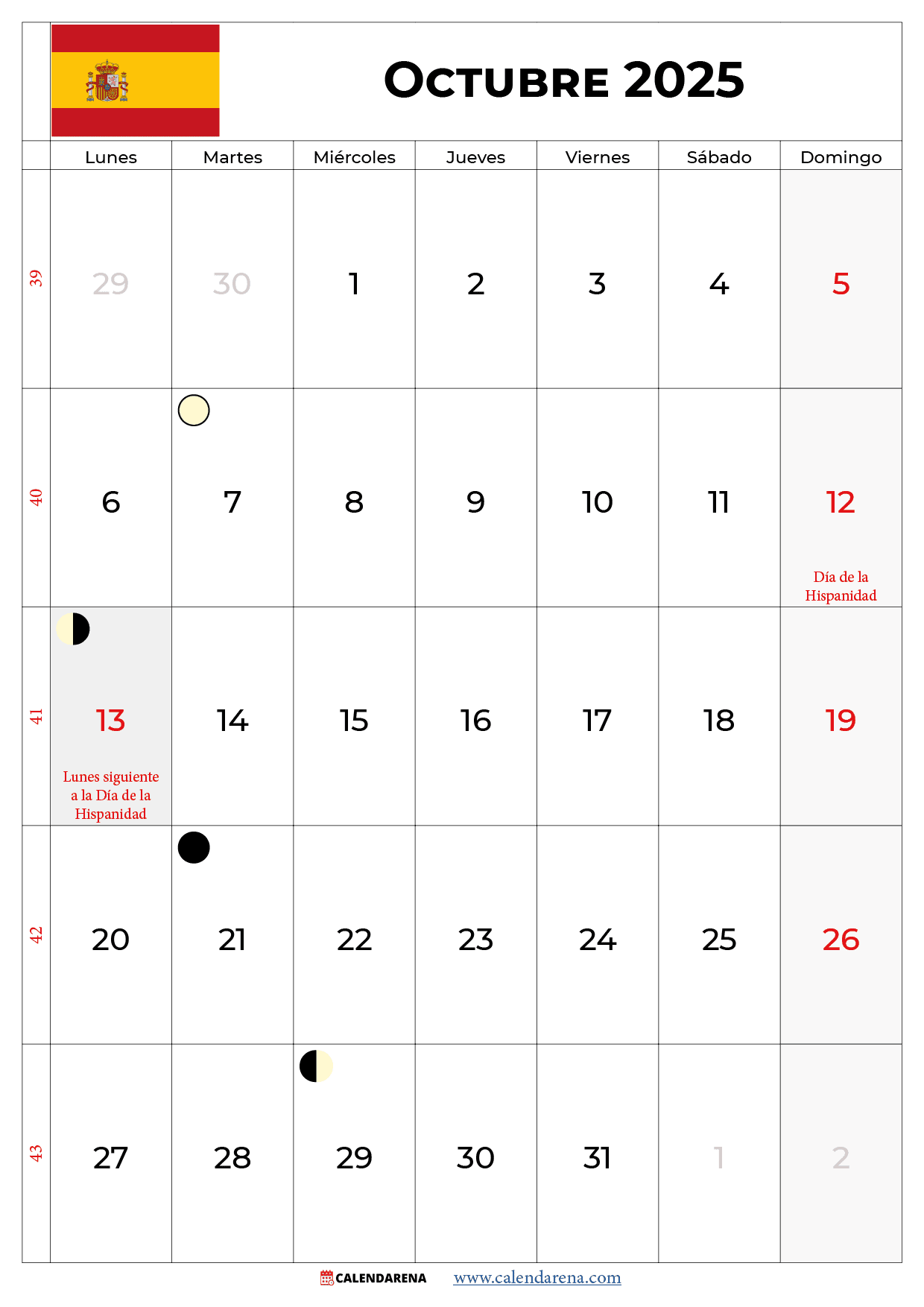 Calendario Octubre 2025 Espa a Para Imprimir Calendarena