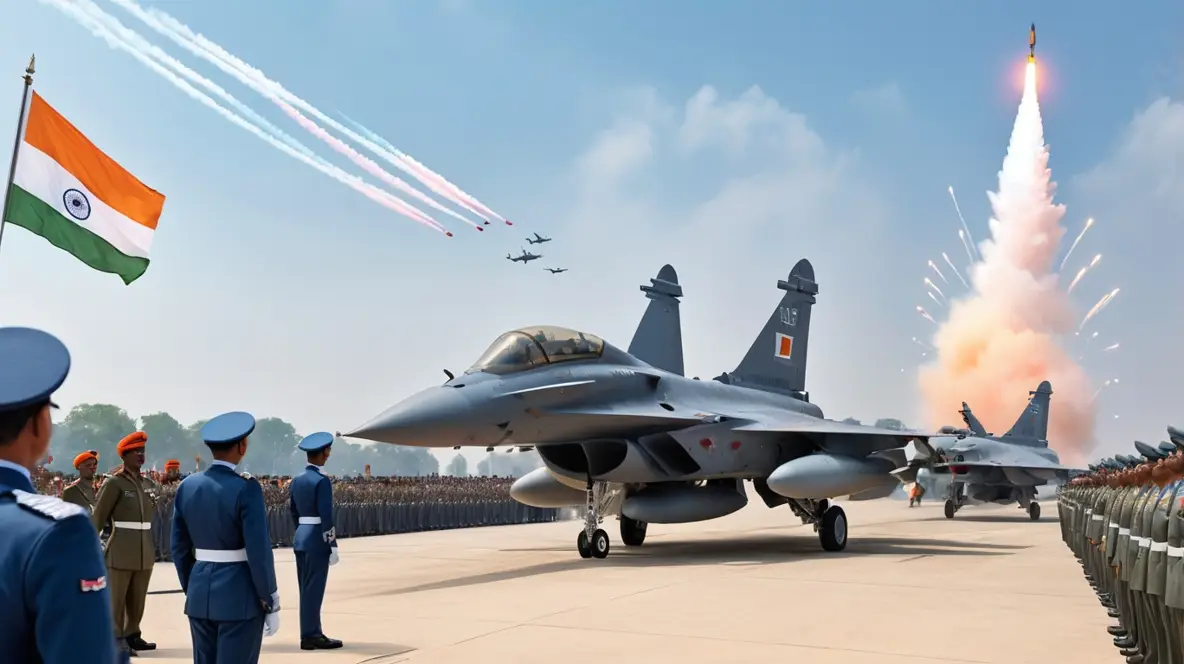 Indian Air Force jets performing at Hindon Air Base on Indian Air Force Day