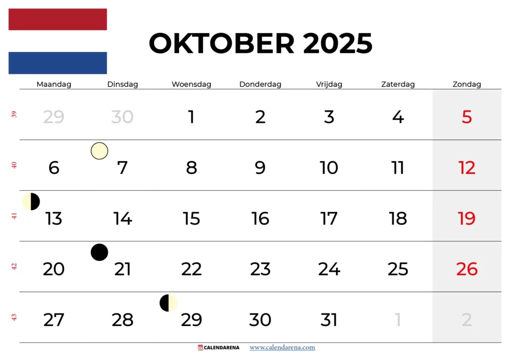 Kalender Oktober 2025 Nederland