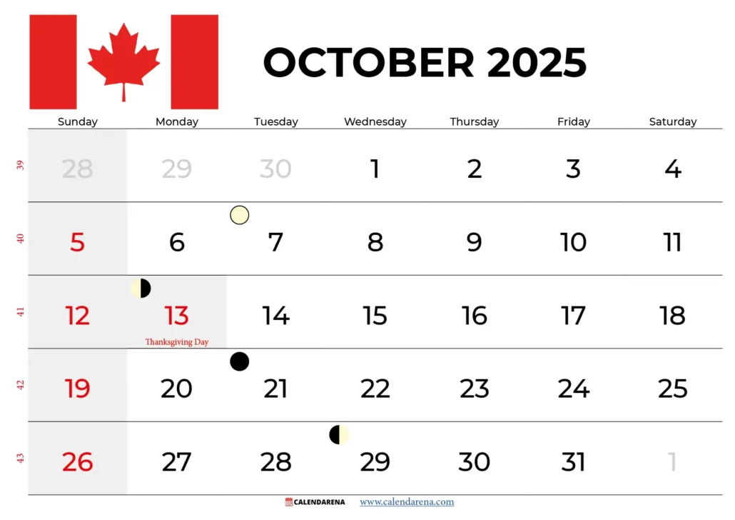 October 2025 Calendar Canada