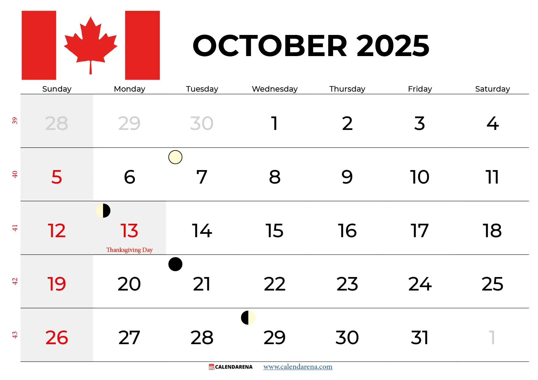 October 2025 Calendar Canada With Holidays