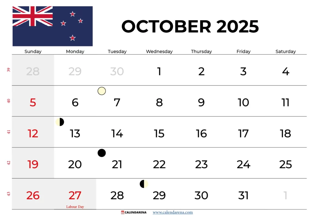 October 2025 Calendar Nz