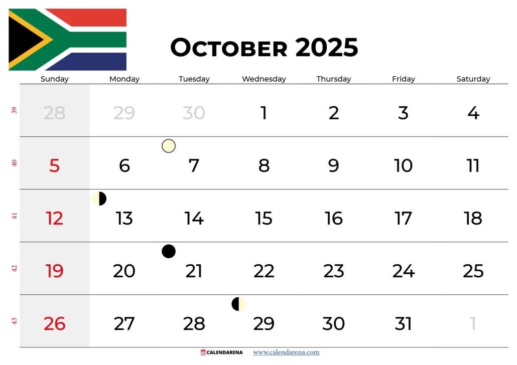 October 2025 Calendar South Africa