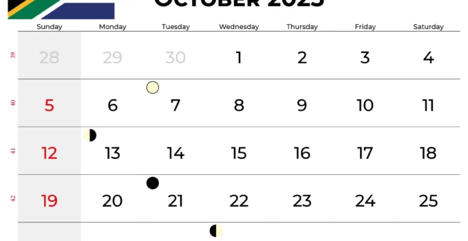 October 2025 Calendar South Africa